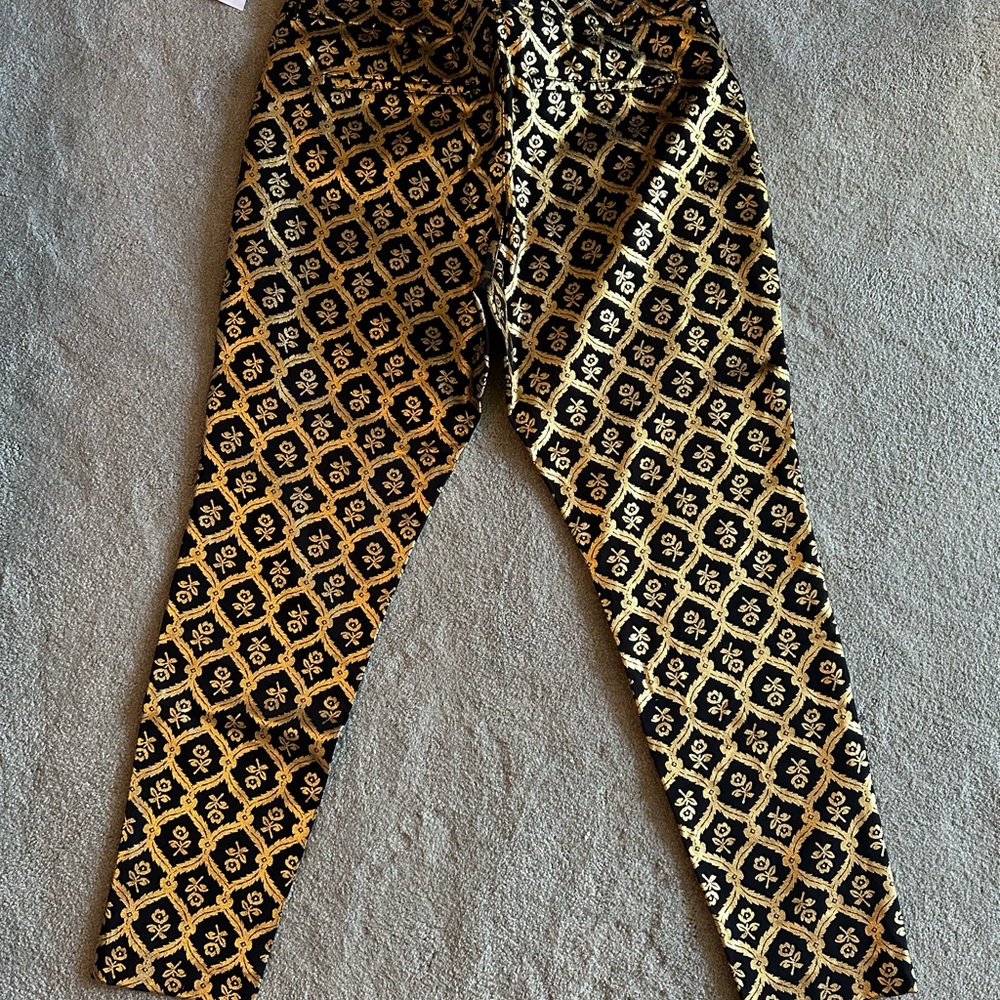 Old Navy Pixie Pants with Black and Gold Floral Design